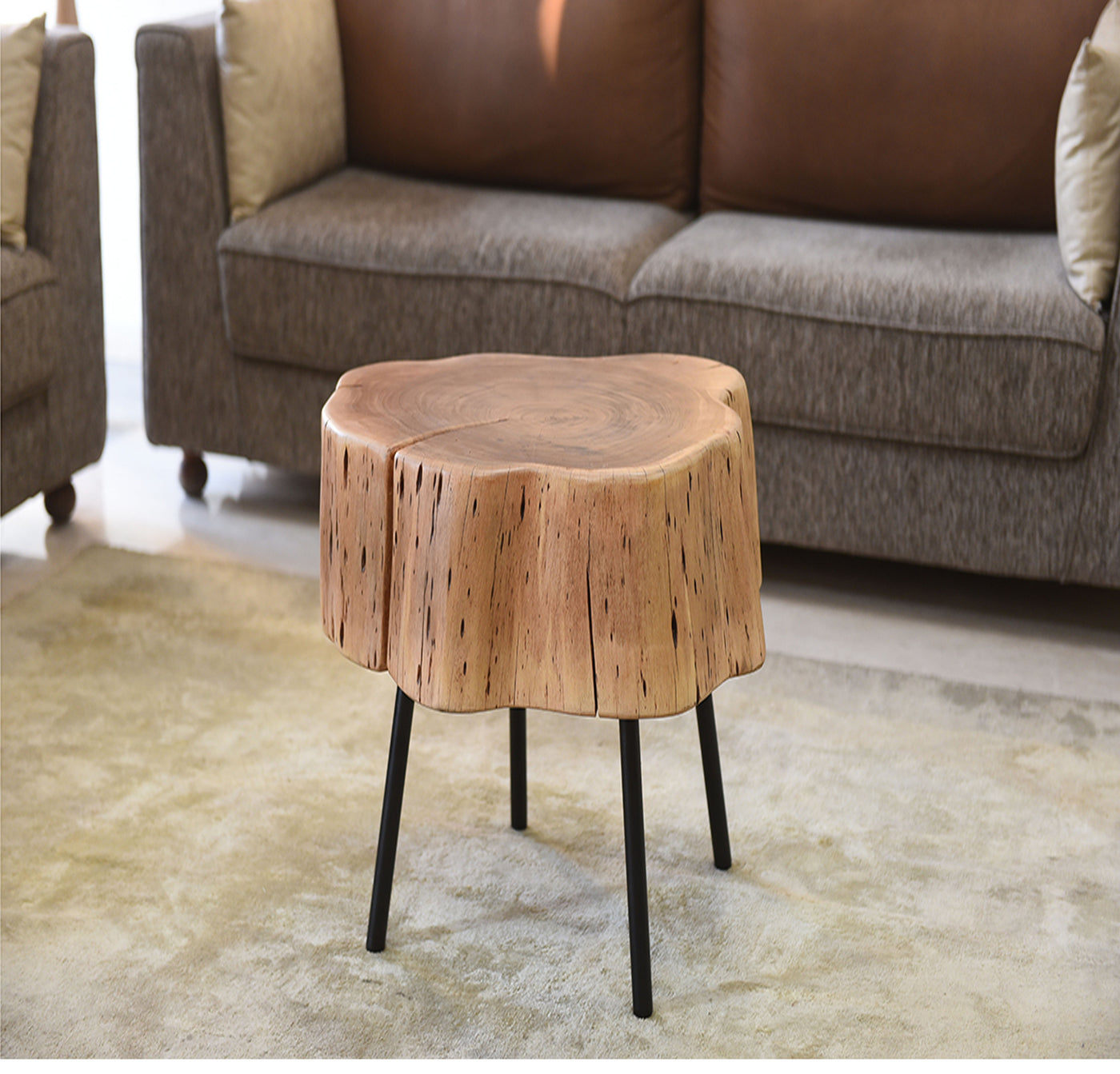Luxury Design Furniture Live Edge Solid Wood Round Block Style Table